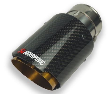 Single Tail Outlet EXHAUST TIP Carbon Fiber Single Barrel AK Style Shell Segment Inside Gold Tail Grilled Throat For BMW BENZ AUDI With Sil